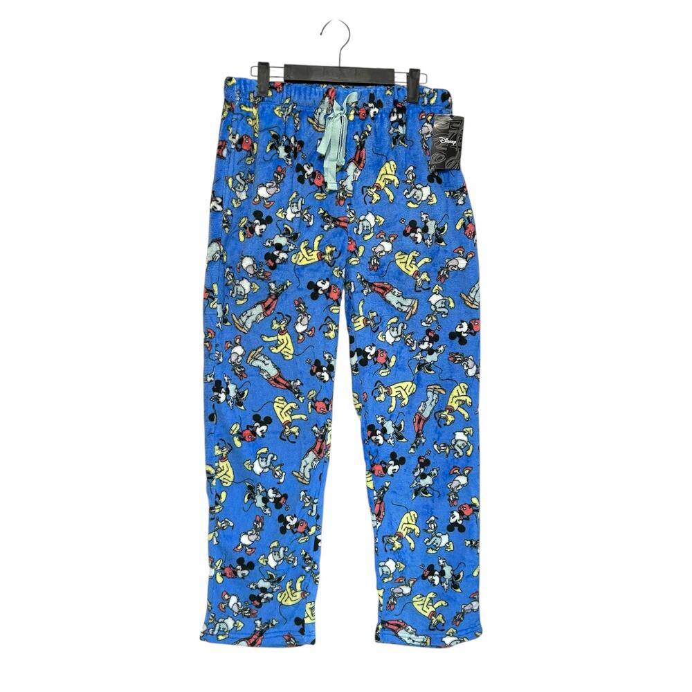 Disney Mickey Mouse Friends Fab Six Plush Pajama Pants NWT Women's Sz M Blue - Picture 1 of 7